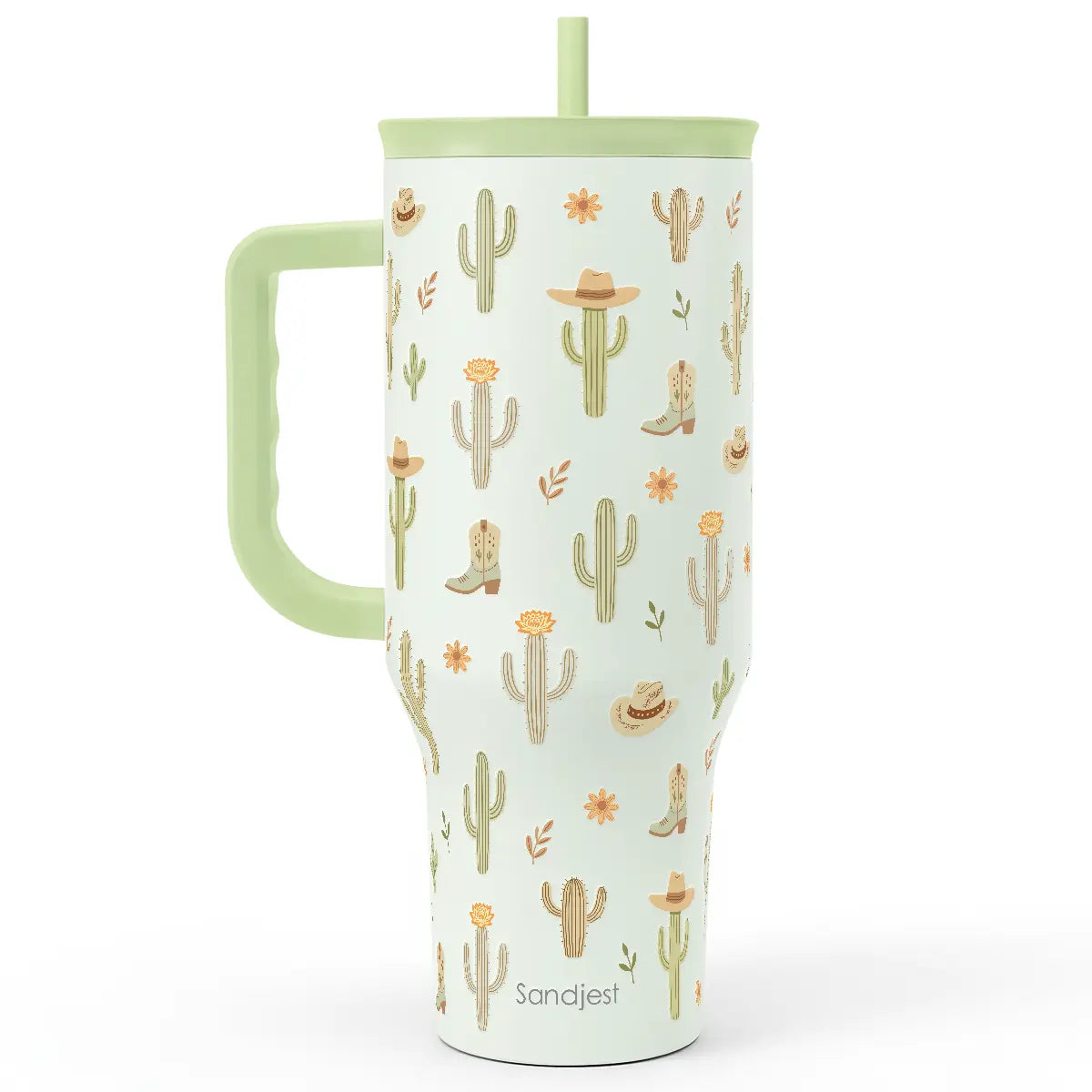 SANDJEST 40oz Summer Insulated Stainless Steel Tumbler with Handle & Straw, Cup Holder Friendly for Travel, Portable Vacuum Flask, Hot/Cold Insulation, Great Gifts for Mom Girls Her Women