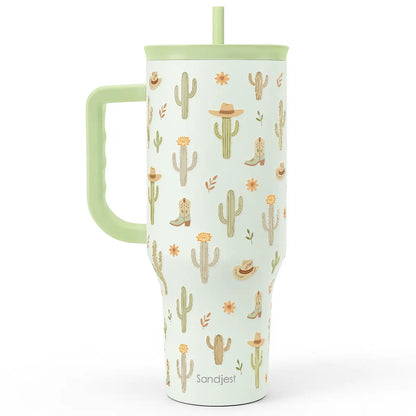 SANDJEST 40oz Summer Insulated Stainless Steel Tumbler with Handle & Straw, Cup Holder Friendly for Travel, Portable Vacuum Flask, Hot/Cold Insulation, Great Gifts for Mom Girls Her Women