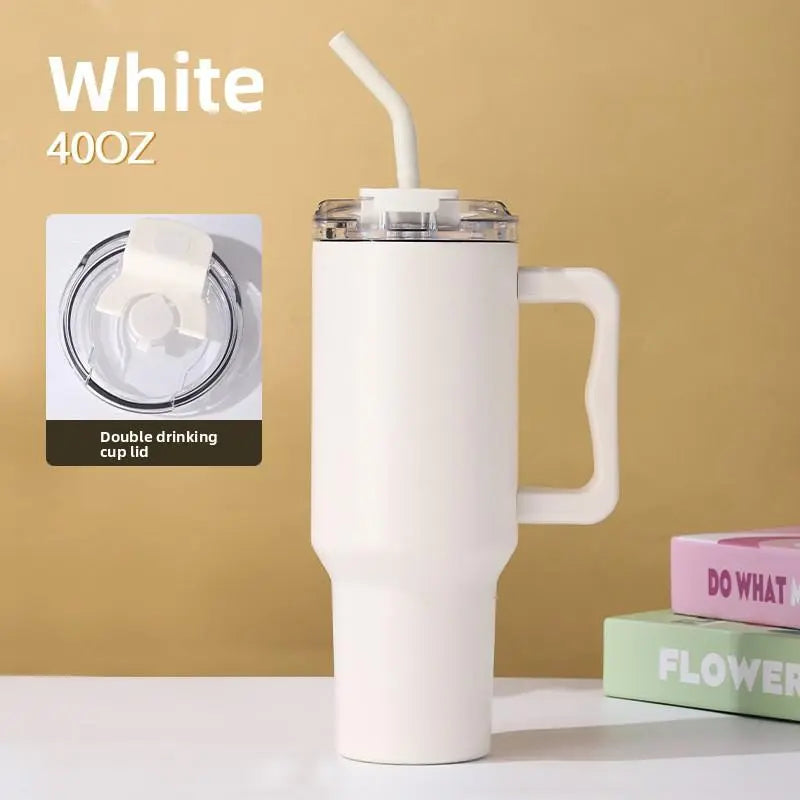 40Oz Car Cup Thick 304 Stainless Steel Vacuum Cup Large Capacity Car Water Cup Leakproof Vacuum Cup Reusable Straw