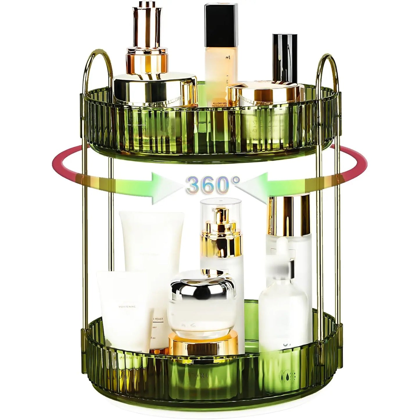 Raybee 360 Rotating Makeup Organizer, Large 2-3 Tier Acrylic Cologne Perfume Holder for Vanity Countertop,Dorm, Steady Lazy Susan Cosmetics Storage Organizer, Space Saving Fragrance Display Tower for Figures Lipsticks Brushes, Perfect for Back to School