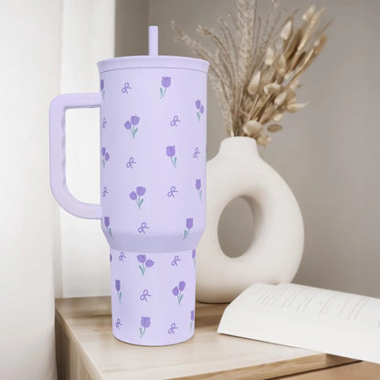 SANDJEST 40oz Summer Insulated Stainless Steel Tumbler with Handle & Straw, Cup Holder Friendly for Travel, Portable Vacuum Flask, Hot/Cold Insulation, Great Gifts for Mom Girls Her Women