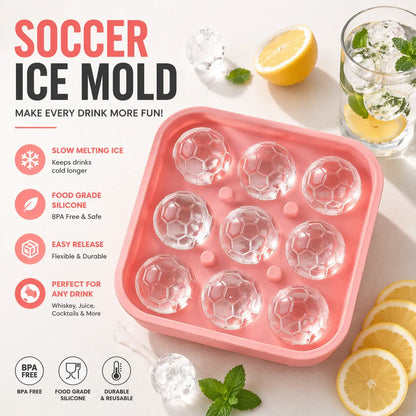 Soccer Ball Ice Cube Tray – Food-Grade Silicone, BPA-Free, Slow-Melting Ice Balls for Whiskey, Cocktails, Juice & Drinks