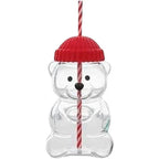 Viral Bearista Cold Cup for 2026 Holiday Collection Nostalgia Cute Bear Cup With Striped Straw 20oz High-Quality Glass Tumbler for Smoothies Boba & Beverage  Iced Coffee Glass Gifts colorful glass cup practical gift