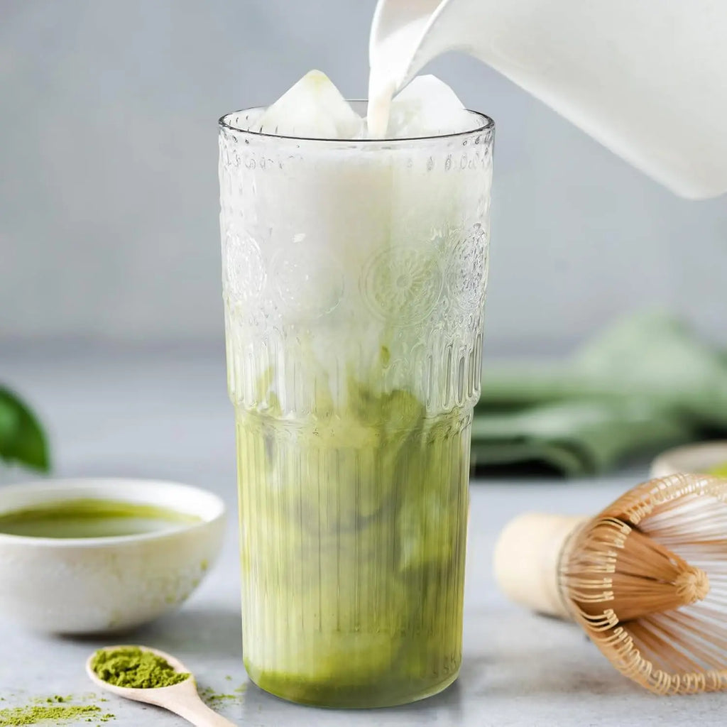 【Father's Day Gift】Glass Iced Coffee Cup With Lids and Straws, 24 OZ High Borosilicate Glass Tumbler for Water Smoothie Juice Drinks, Modern Glass Mug for Cold & Hot Beverages