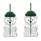 Viral Bearista Cold Cup for 2026 Holiday Collection Nostalgia Cute Bear Cup With Striped Straw 20oz High-Quality Glass Tumbler for Smoothies Boba & Beverage  Iced Coffee Glass Gifts colorful glass cup practical gift