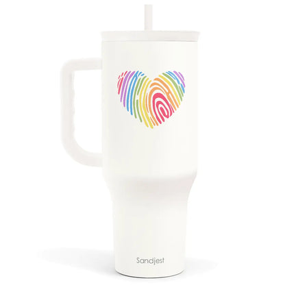 SANDJEST 40oz Summer Insulated Stainless Steel Tumbler with Handle & Straw, Cup Holder Friendly for Travel, Portable Vacuum Flask, Hot/Cold Insulation, Great Gifts for Mom Girls Her Women
