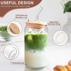 Glass Cup with Lid & Straw & Brush Set, 1/2/4/6/8pcs 16oz Party Clear Glass Cup Set,Housewarming Birthday Gift Ideas, Suitable for Coffee, Juice, Milk Tea, Beer Cocktail Whiskey, Kitchen Household Drinking Utensils Tumblers Drinkware Bottles
