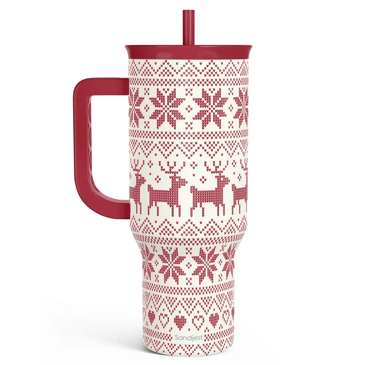 SANDJEST 40oz Summer Insulated Stainless Steel Tumbler with Handle & Straw, Cup Holder Friendly for Travel, Portable Vacuum Flask, Hot/Cold Insulation, Great Gifts for Mom Girls Her Women
