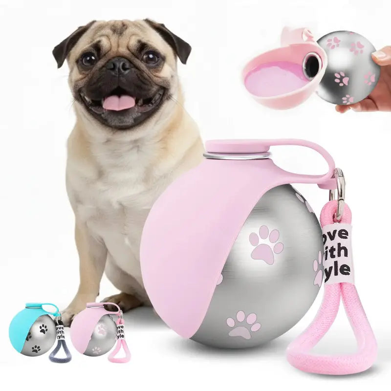 Stainless Steel Pet Water Bottle with Drinking Basin - 285ml Leak-Proof Mess-Free Travel Bottle for Dogs, Perfect for Walks & Road Trips, Mess-Free Water Bottles