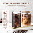 Glass Cup with Lid & Straw & Brush Set, 1/2/4/6/8pcs 16oz Party Clear Glass Cup Set,Housewarming Birthday Gift Ideas, Suitable for Coffee, Juice, Milk Tea, Beer Cocktail Whiskey, Kitchen Household Drinking Utensils Tumblers Drinkware Bottles