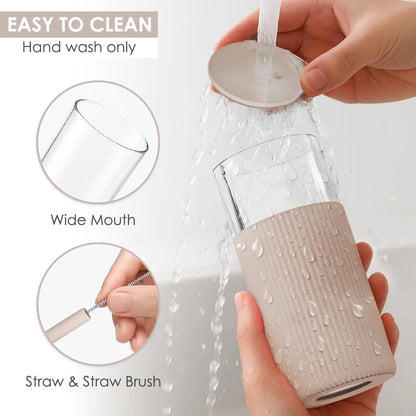 20oz Glass Tumbler with Silicone Sleeve & Straw, Aesthetic Cup Ideal for Hot & Cold Drinks Smoothie Iced Coffee, Gift for Her Women Girl