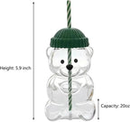 Viral Bearista Cold Cup for 2026 Holiday Collection Nostalgia Cute Bear Cup With Striped Straw 20oz High-Quality Glass Tumbler for Smoothies Boba & Beverage  Iced Coffee Glass Gifts colorful glass cup practical gift