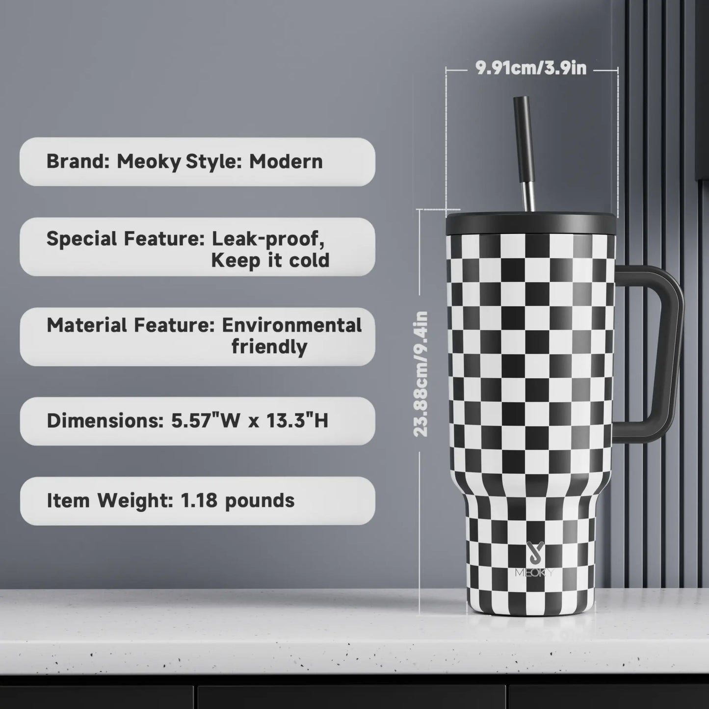 Meoky Plaid 40oz Travel Tumbler with Handle - Stainless Vacuum Flask, Leak-Proof Insulated Mug, Reusable Chiller Bottle, Non-Slip Base, Car-Friendly, BPA-Free,Flasks, Reusable Chiller Bottle Vacuum Flasks #TikTokShopSummerSale