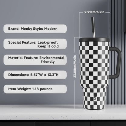 Meoky Plaid 40oz Travel Tumbler with Handle - Stainless Vacuum Flask, Leak-Proof Insulated Mug, Reusable Chiller Bottle, Non-Slip Base, Car-Friendly, BPA-Free,Flasks, Reusable Chiller Bottle Vacuum Flasks #TikTokShopSummerSale