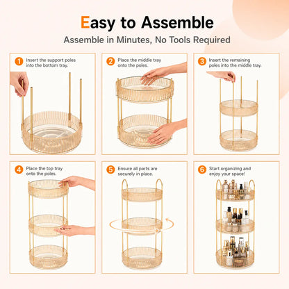 Raybee 360 Rotating Makeup Organizer, Large 2-3 Tier Acrylic Cologne Perfume Holder for Vanity Countertop,Dorm, Steady Lazy Susan Cosmetics Storage Organizer, Space Saving Fragrance Display Tower for Figures Lipsticks Brushes, Perfect for Back to School