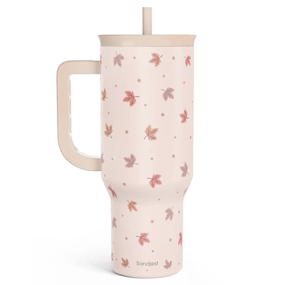 SANDJEST 40oz Summer Insulated Stainless Steel Tumbler with Handle & Straw, Cup Holder Friendly for Travel, Portable Vacuum Flask, Hot/Cold Insulation, Great Gifts for Mom Girls Her Women