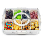 Snackle Box Container with Lid Travel Charcuterie Box with Handle Organizer for Candy, Fruit, Nuts, Veggies, Snacks, Beach Essentials, Portable Lunch Box (Pink, Blue, White)
