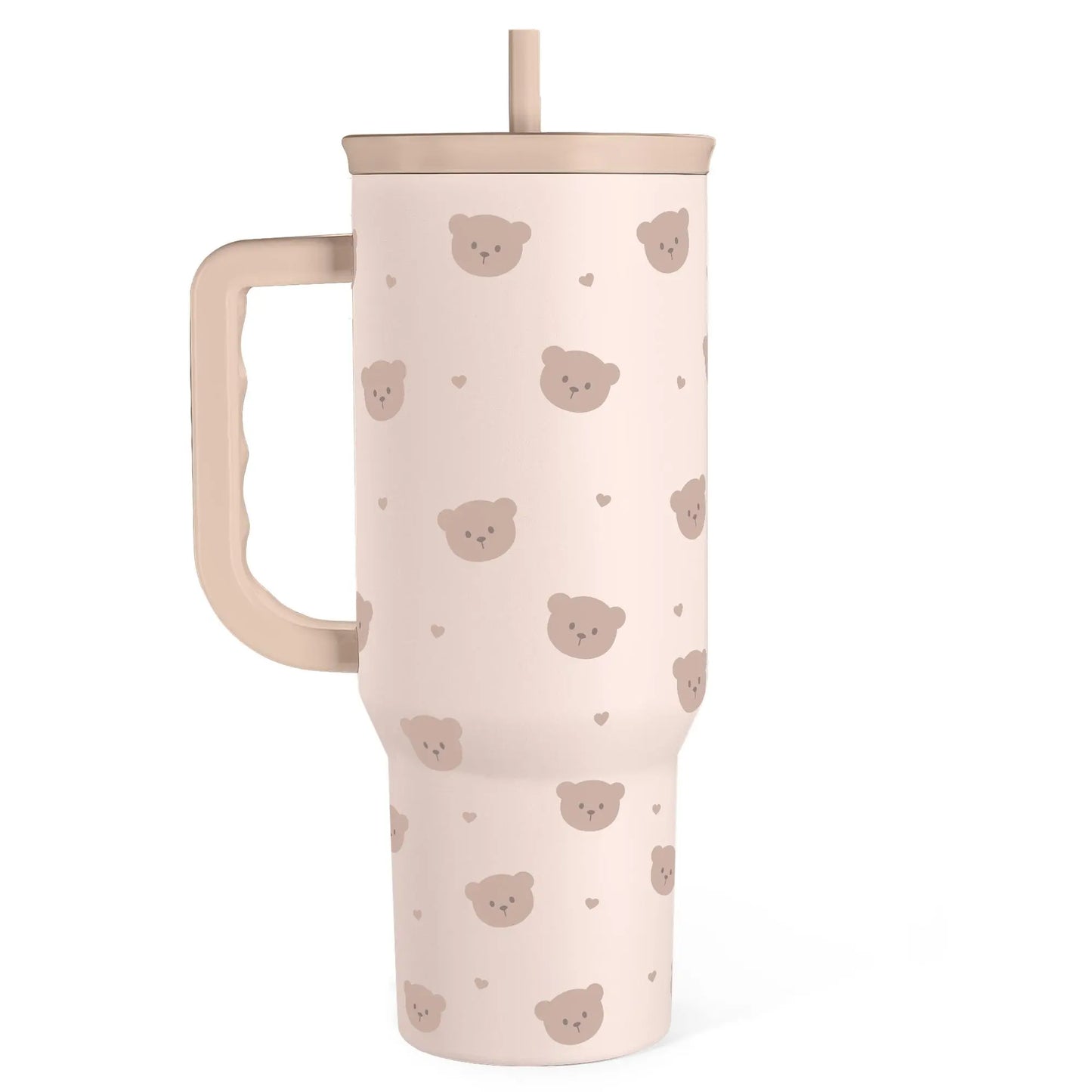 SANDJEST 40oz Summer Insulated Stainless Steel Tumbler with Handle & Straw, Cup Holder Friendly for Travel, Portable Vacuum Flask, Hot/Cold Insulation, Great Gifts for Mom Girls Her Women