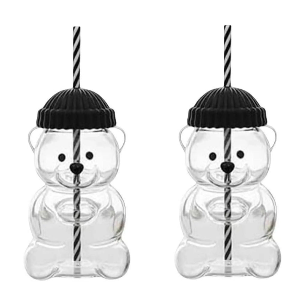 Viral Bearista Cold Cup for 2026 Holiday Collection Nostalgia Cute Bear Cup With Striped Straw 20oz High-Quality Glass Tumbler for Smoothies Boba & Beverage  Iced Coffee Glass Gifts colorful glass cup practical gift