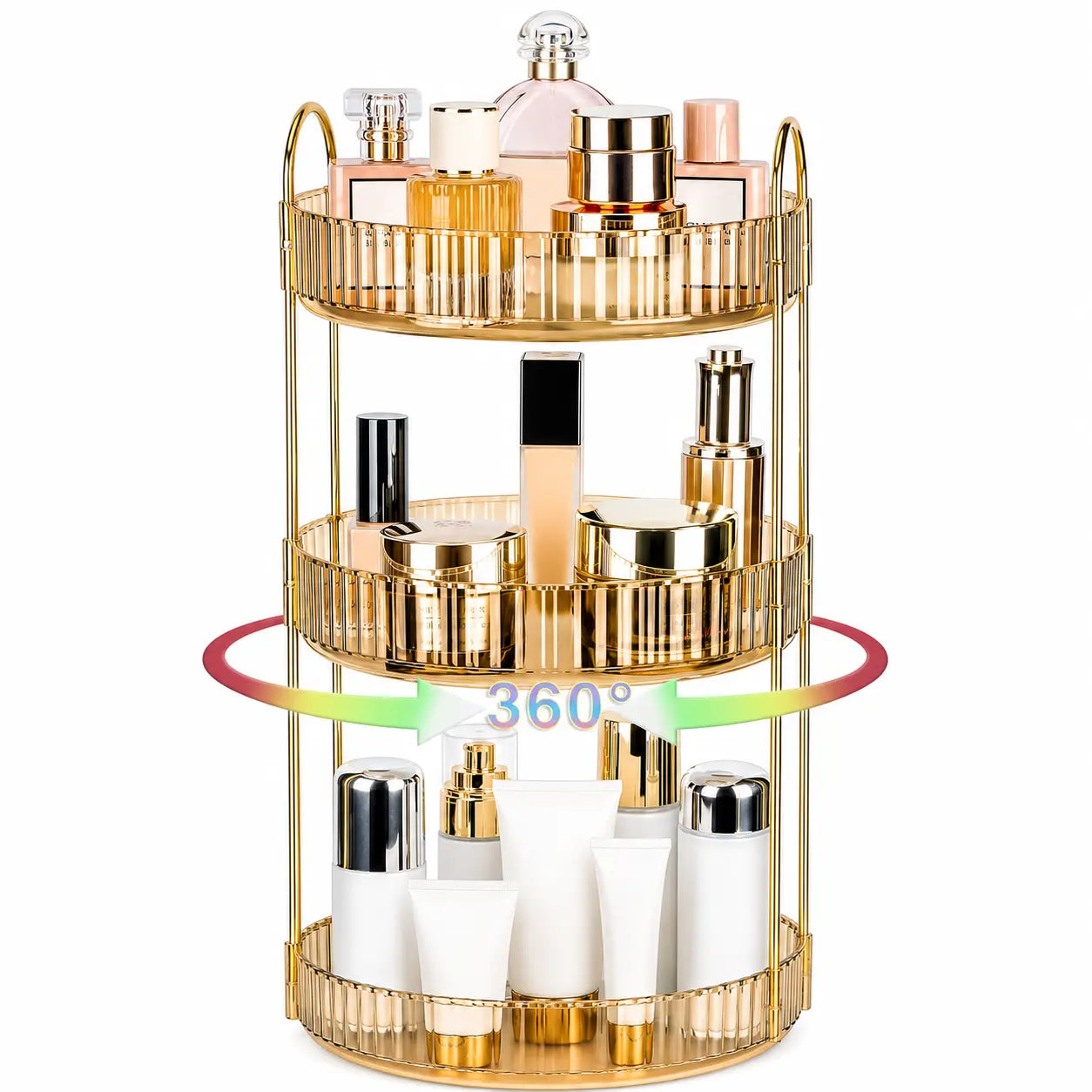 Raybee 360 Rotating Makeup Organizer, Large 2-3 Tier Acrylic Cologne Perfume Holder for Vanity Countertop,Dorm, Steady Lazy Susan Cosmetics Storage Organizer, Space Saving Fragrance Display Tower for Figures Lipsticks Brushes, Perfect for Back to School