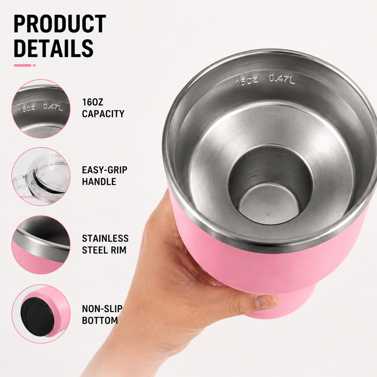 16 oz Cocktail Tumbler-Insulated Margarita Tumbler with Lid - Keeps Drinks Cold for 10 Hours- 360 Sippable Martini Glass Alternative - Shatterproof, Perfect for Parties