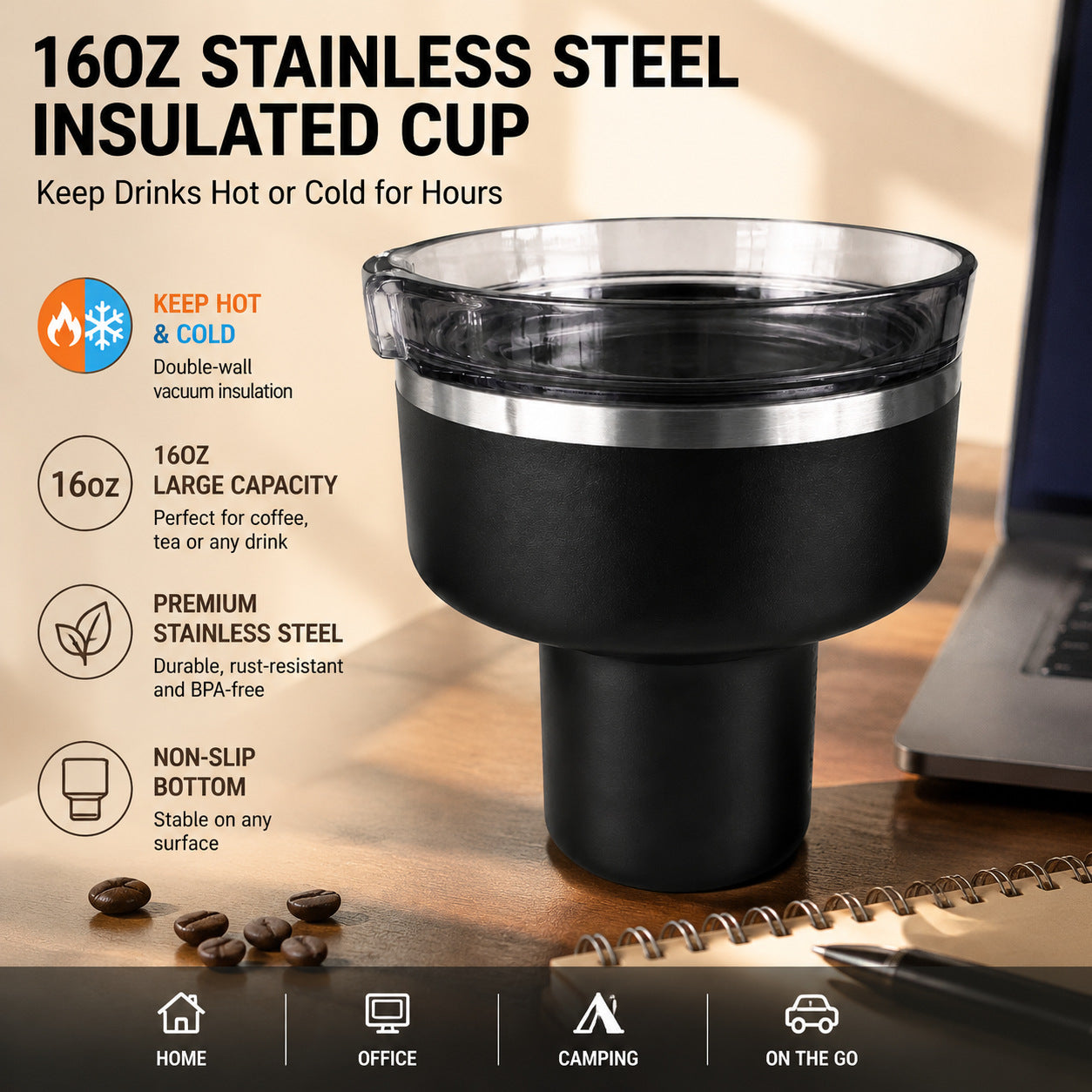 16 oz Cocktail Tumbler-Insulated Margarita Tumbler with Lid - Keeps Drinks Cold for 10 Hours- 360 Sippable Martini Glass Alternative - Shatterproof, Perfect for Parties