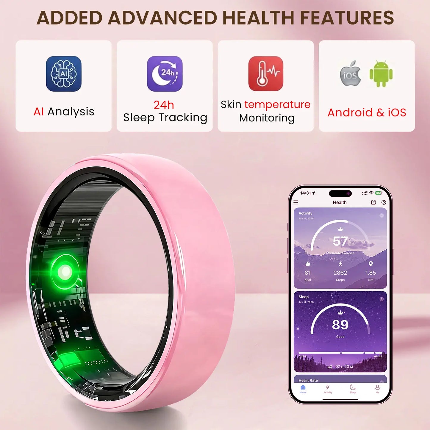 2026 AI Smart Ring for Women – Health & Fitness Tracker with Heart Rate, Blood Oxygen, Sleep, Temperature, Stress & Cycle Monitoring, IP68 Waterproof, 5-7 Day Battery, iOS & Android, Charging Case,#tiktokshopsummersale