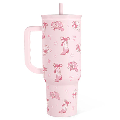SANDJEST 40oz Summer Insulated Stainless Steel Tumbler with Handle & Straw, Cup Holder Friendly for Travel, Portable Vacuum Flask, Hot/Cold Insulation, Great Gifts for Mom Girls Her Women