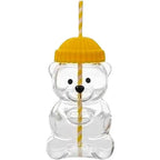 Viral Bearista Cold Cup for 2026 Holiday Collection Nostalgia Cute Bear Cup With Striped Straw 20oz High-Quality Glass Tumbler for Smoothies Boba & Beverage  Iced Coffee Glass Gifts colorful glass cup practical gift