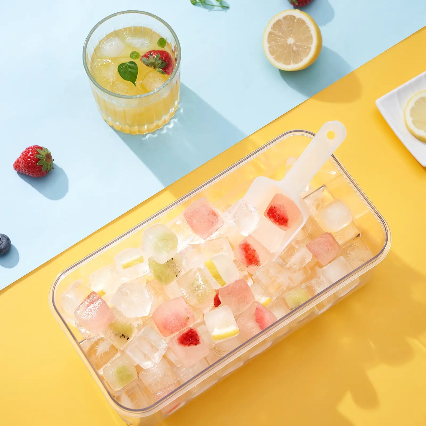 Flycity Stackable Ice Cube Tray Set with Lid and Bin – 64/96 Cubes,BPA Free,Easy-Release Ice Molds for Freezer,Includes Scoop Containers Utensils
