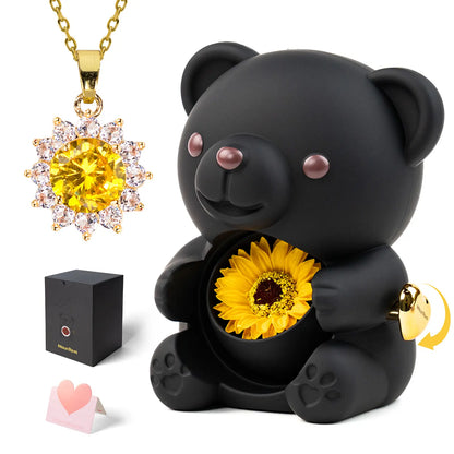 【Buy 2 Get 1 Free】Mountova Lucky Sunflower Bear Necklace Gift Box Set, Romantic Jewelry for Mom, Daughter, Girlfriend, Birthday & Anniversary, Cute Room Decor,Father's Day Gifts, Back-to-School Gifts Bling Chain,#tiktokshopsummersale