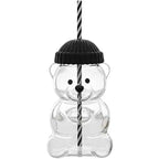 Viral Bearista Cold Cup for 2026 Holiday Collection Nostalgia Cute Bear Cup With Striped Straw 20oz High-Quality Glass Tumbler for Smoothies Boba & Beverage  Iced Coffee Glass Gifts colorful glass cup practical gift