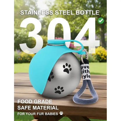Stainless Steel Pet Water Bottle with Drinking Basin - 285ml Leak-Proof Mess-Free Travel Bottle for Dogs, Perfect for Walks & Road Trips, Mess-Free Water Bottles