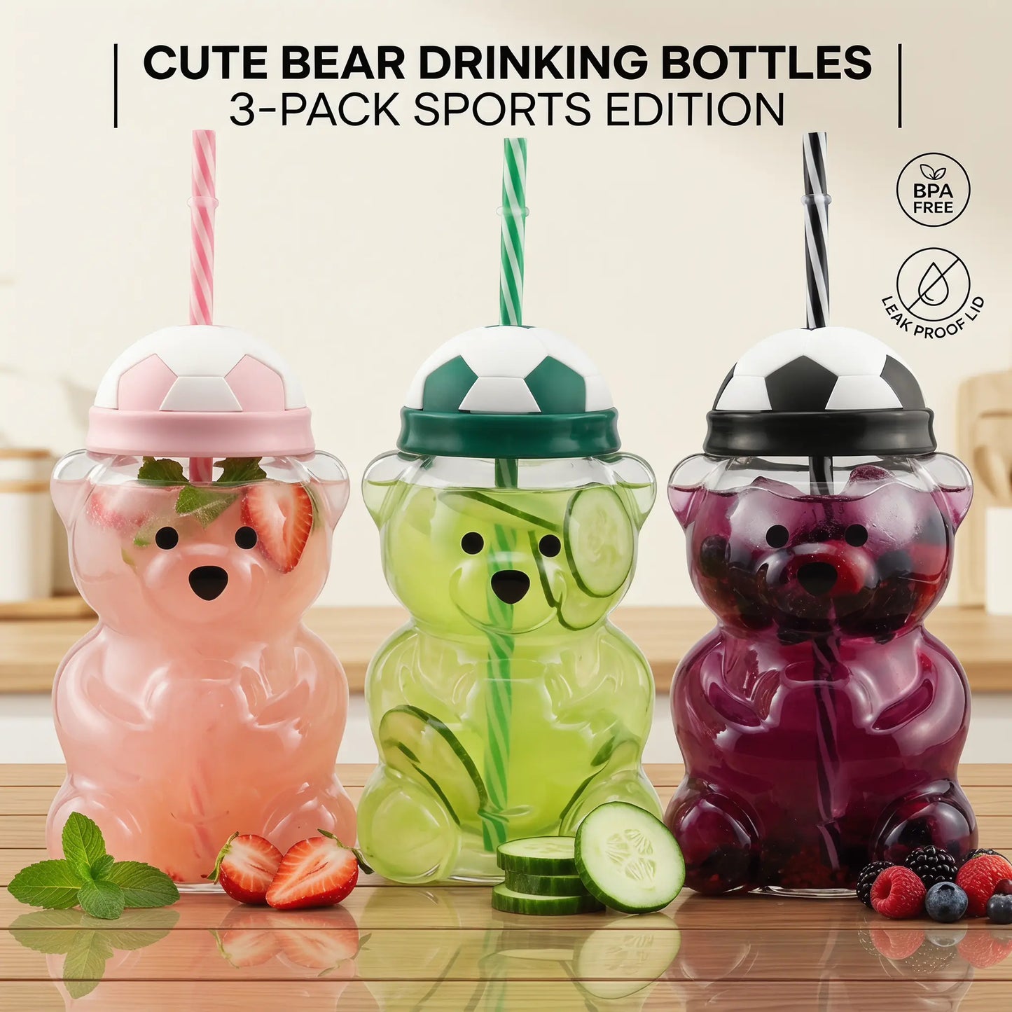 20oz Cute Bear Soccer Cup – Fun Sports-Themed Drink Bottle for Kids, Teens & Adults – School, Parties, Travel & Everyday Hydration