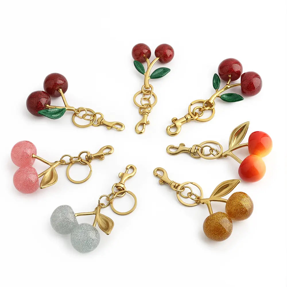 Charming Cherry Design Keychain Bag Charms Fashionable Durable Alloy Keychain for Women Girls Trendy All-match Exquisite Gift