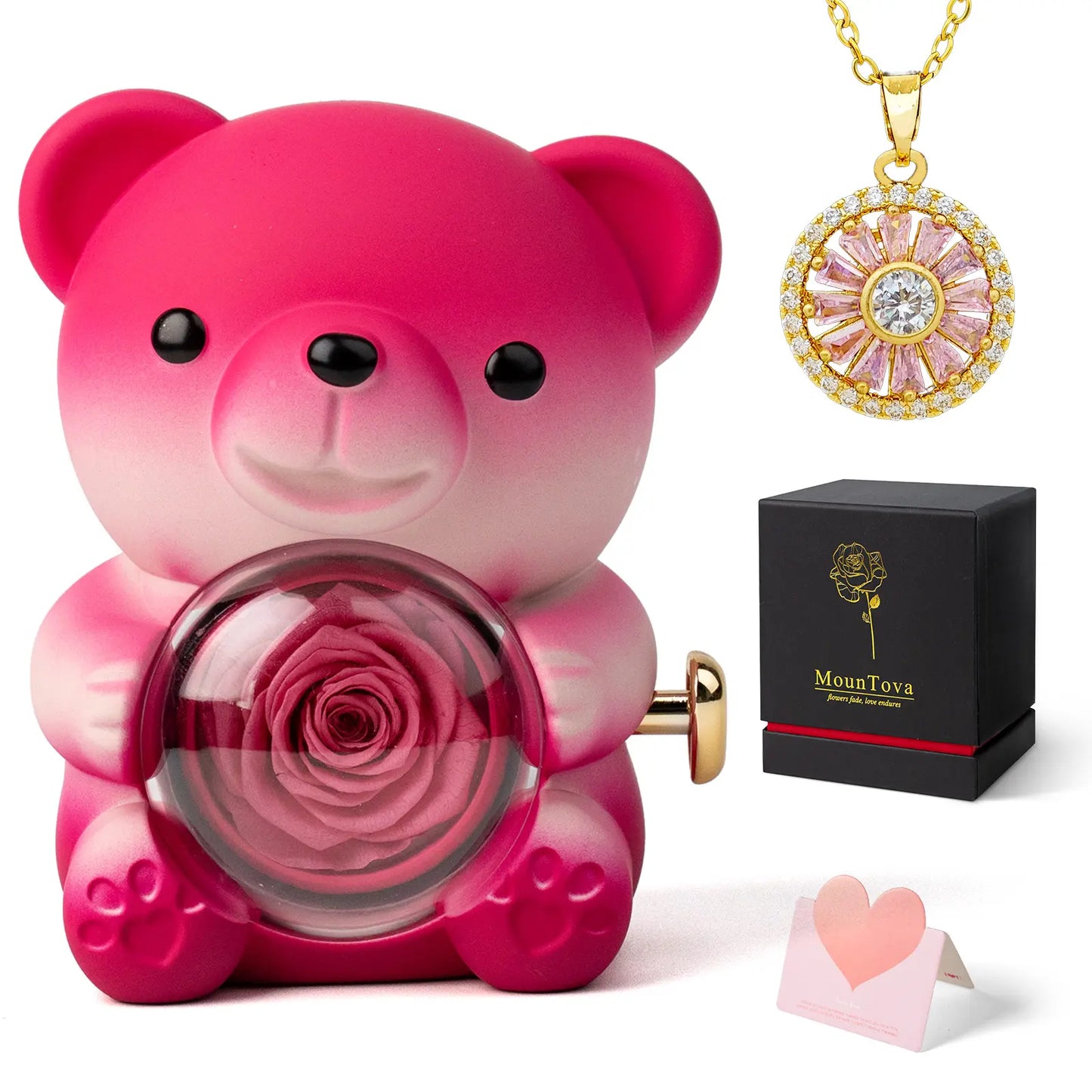 【Buy 2 Get 1 Free】Mountova Lucky Sunflower Bear Necklace Gift Box Set, Romantic Jewelry for Mom, Daughter, Girlfriend, Birthday & Anniversary, Cute Room Decor,Father's Day Gifts, Back-to-School Gifts Bling Chain,#tiktokshopsummersale
