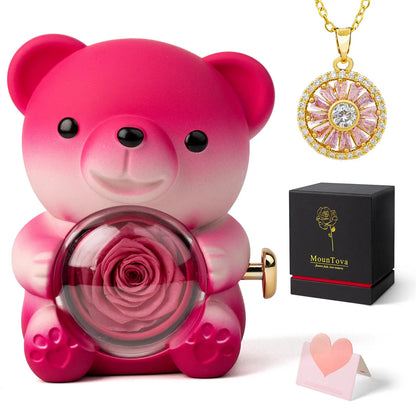 【Buy 2 Get 1 Free】Mountova Lucky Sunflower Bear Necklace Gift Box Set, Romantic Jewelry for Mom, Daughter, Girlfriend, Birthday & Anniversary, Cute Room Decor,Father's Day Gifts, Back-to-School Gifts Bling Chain,#tiktokshopsummersale