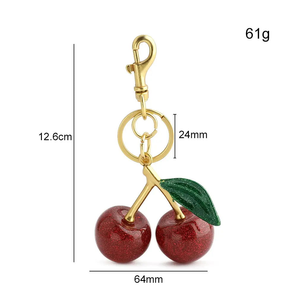 Charming Cherry Design Keychain Bag Charms Fashionable Durable Alloy Keychain for Women Girls Trendy All-match Exquisite Gift