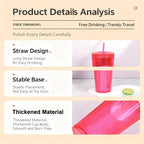Tradeysum 700ml/24oz Plastic Tumbler with Lid and Straw, Double Wall Insulated Reusable Iced Coffee Cup, Ribbed Texture Cold Drink Mug with DIY Logo Area, BPA-Free High Capacity Water Bottle for Parties Gifts