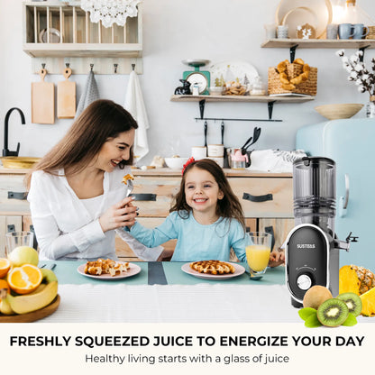 SUSTEAS Cold Press Juicer, 5.3 Inch Large Feed Opening, Slow Masticator Chute, For Whole Vegetables and Fruits, High Yield, Easy to Clean Springtok Steel,summerwins summerwins