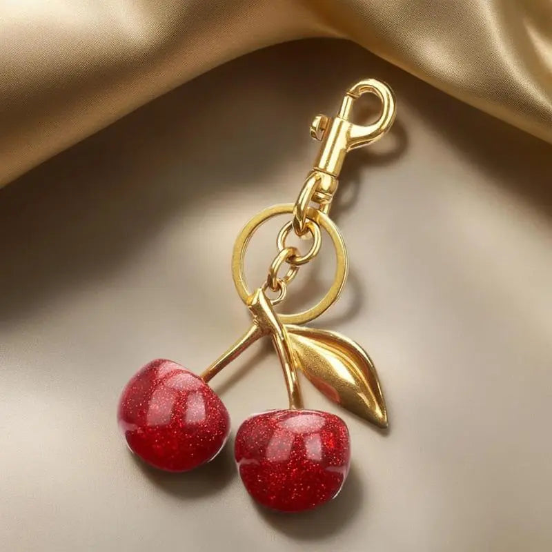 Charming Cherry Design Keychain Bag Charms Fashionable Durable Alloy Keychain for Women Girls Trendy All-match Exquisite Gift