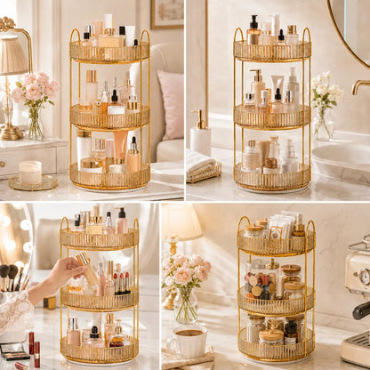 Raybee 360 Rotating Makeup Organizer, Large 2-3 Tier Acrylic Cologne Perfume Holder for Vanity Countertop,Dorm, Steady Lazy Susan Cosmetics Storage Organizer, Space Saving Fragrance Display Tower for Figures Lipsticks Brushes, Perfect for Back to School