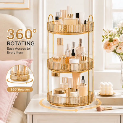 Raybee 360 Rotating Makeup Organizer, Large 2-3 Tier Acrylic Cologne Perfume Holder for Vanity Countertop,Dorm, Steady Lazy Susan Cosmetics Storage Organizer, Space Saving Fragrance Display Tower for Figures Lipsticks Brushes, Perfect for Back to School