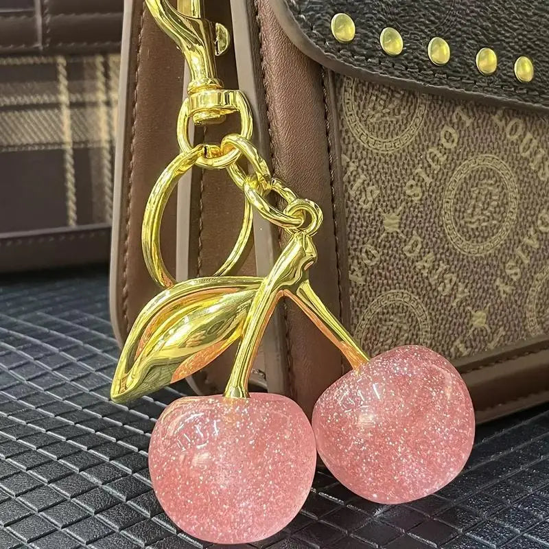 Charming Cherry Design Keychain Bag Charms Fashionable Durable Alloy Keychain for Women Girls Trendy All-match Exquisite Gift