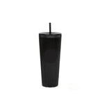 Tradeysum 700ml/24oz Plastic Tumbler with Lid and Straw, Double Wall Insulated Reusable Iced Coffee Cup, Ribbed Texture Cold Drink Mug with DIY Logo Area, BPA-Free High Capacity Water Bottle for Parties Gifts