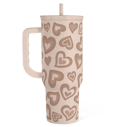 SANDJEST 40oz Summer Insulated Stainless Steel Tumbler with Handle & Straw, Cup Holder Friendly for Travel, Portable Vacuum Flask, Hot/Cold Insulation, Great Gifts for Mom Girls Her Women