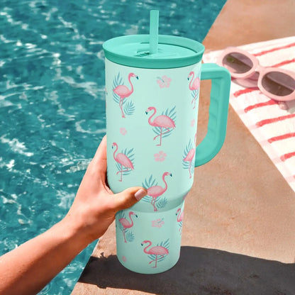 SANDJEST 40oz Summer Insulated Stainless Steel Tumbler with Handle & Straw, Cup Holder Friendly for Travel, Portable Vacuum Flask, Hot/Cold Insulation, Great Gifts for Mom Girls Her Women