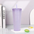 Tradeysum 700ml/24oz Plastic Tumbler with Lid and Straw, Double Wall Insulated Reusable Iced Coffee Cup, Ribbed Texture Cold Drink Mug with DIY Logo Area, BPA-Free High Capacity Water Bottle for Parties Gifts