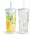 【Father's Day Gift】Glass Iced Coffee Cup With Lids and Straws, 24 OZ High Borosilicate Glass Tumbler for Water Smoothie Juice Drinks, Modern Glass Mug for Cold & Hot Beverages