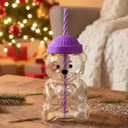 Viral Bearista Cold Cup for 2026 Holiday Collection Nostalgia Cute Bear Cup With Striped Straw 20oz High-Quality Glass Tumbler for Smoothies Boba & Beverage  Iced Coffee Glass Gifts colorful glass cup practical gift